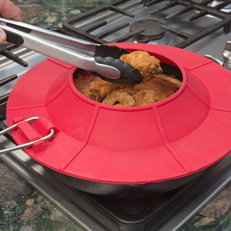 Frying chicken with the Splatter Guard Pro™